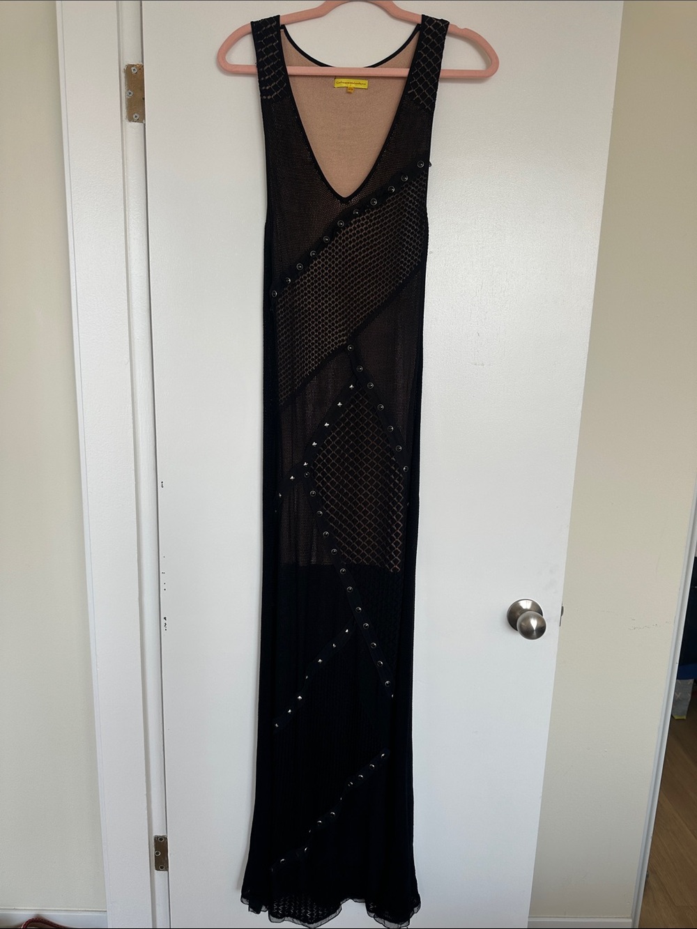 Catherine Malandrino Black Sheer Studded Maxi Dress